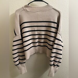 Free People Beige and Black Striped Sweater